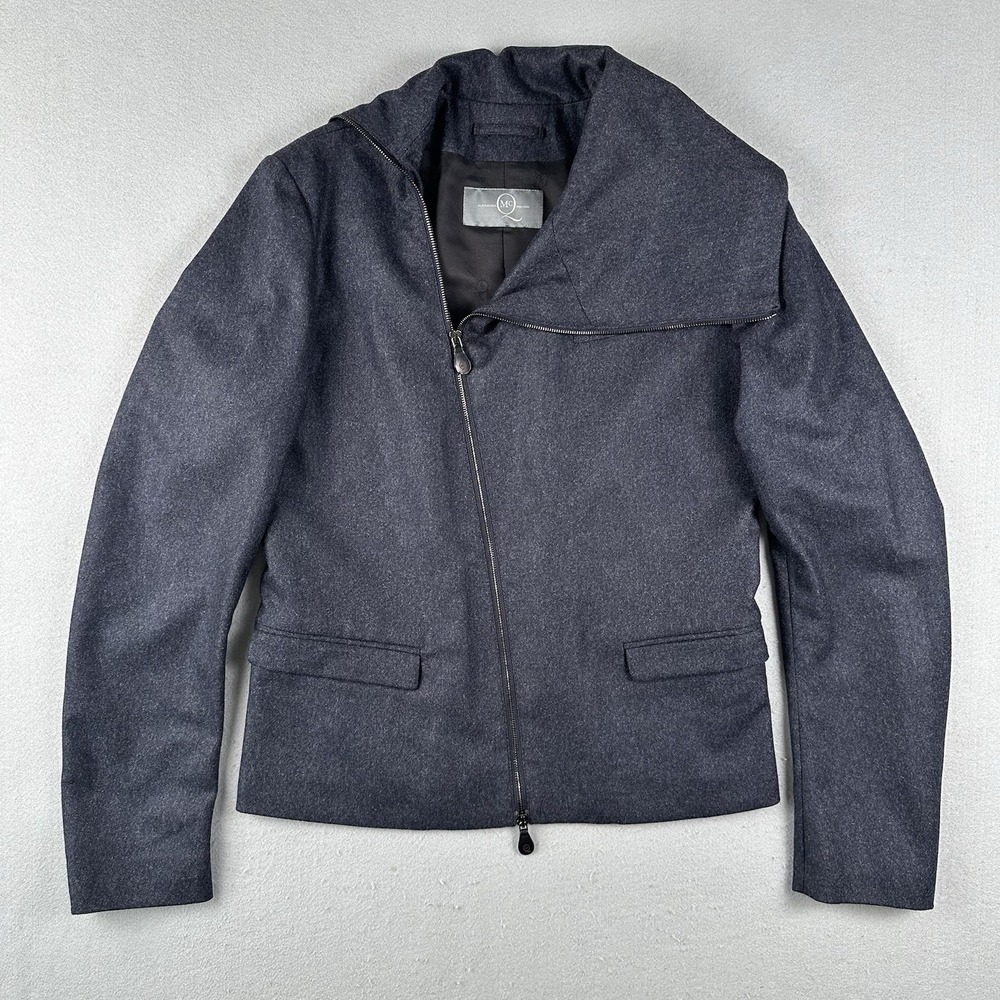 Y2K McQ Alexander McQueen Jacket 48 Blue Wool Asymmetric Zip Moto Biker Archival